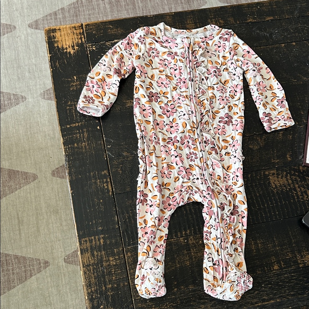Caden Lane never worn 3-6 month Pink Floral Zip Front Footed One-Piece